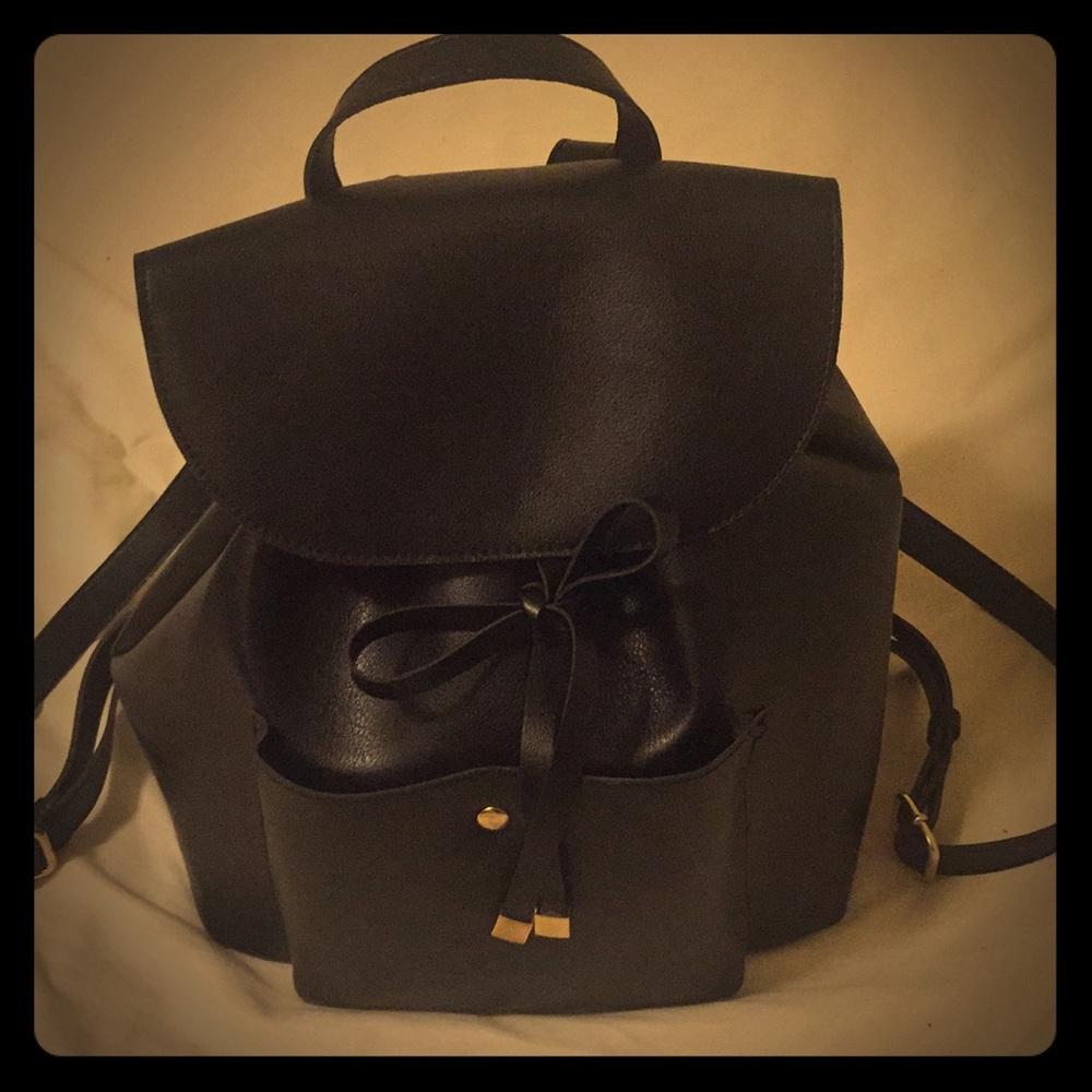 Black Faux Leather Backpack Bag